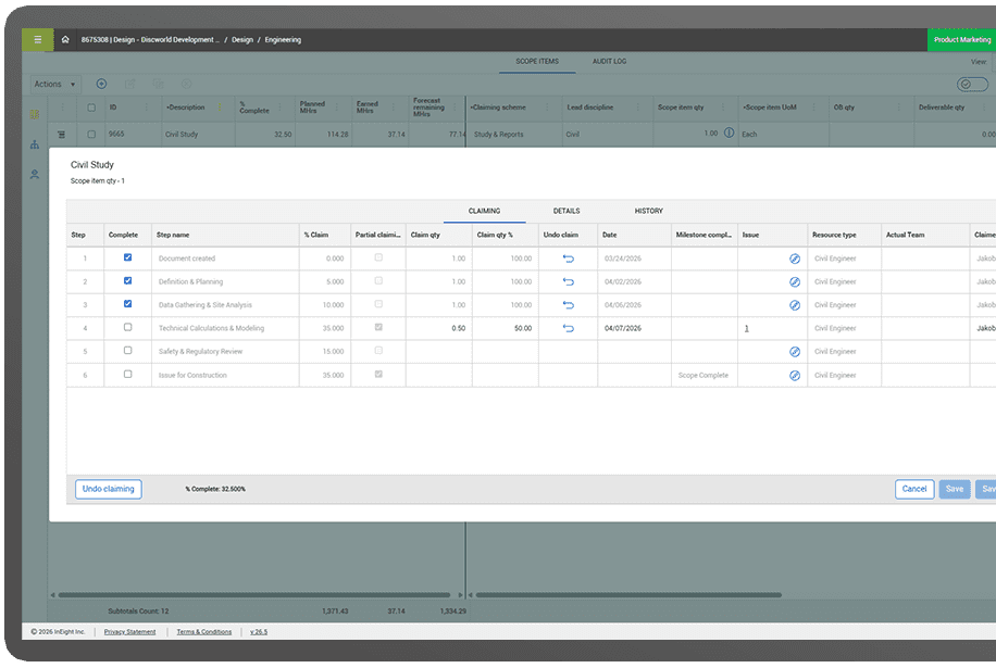 InEight Completions screen shot